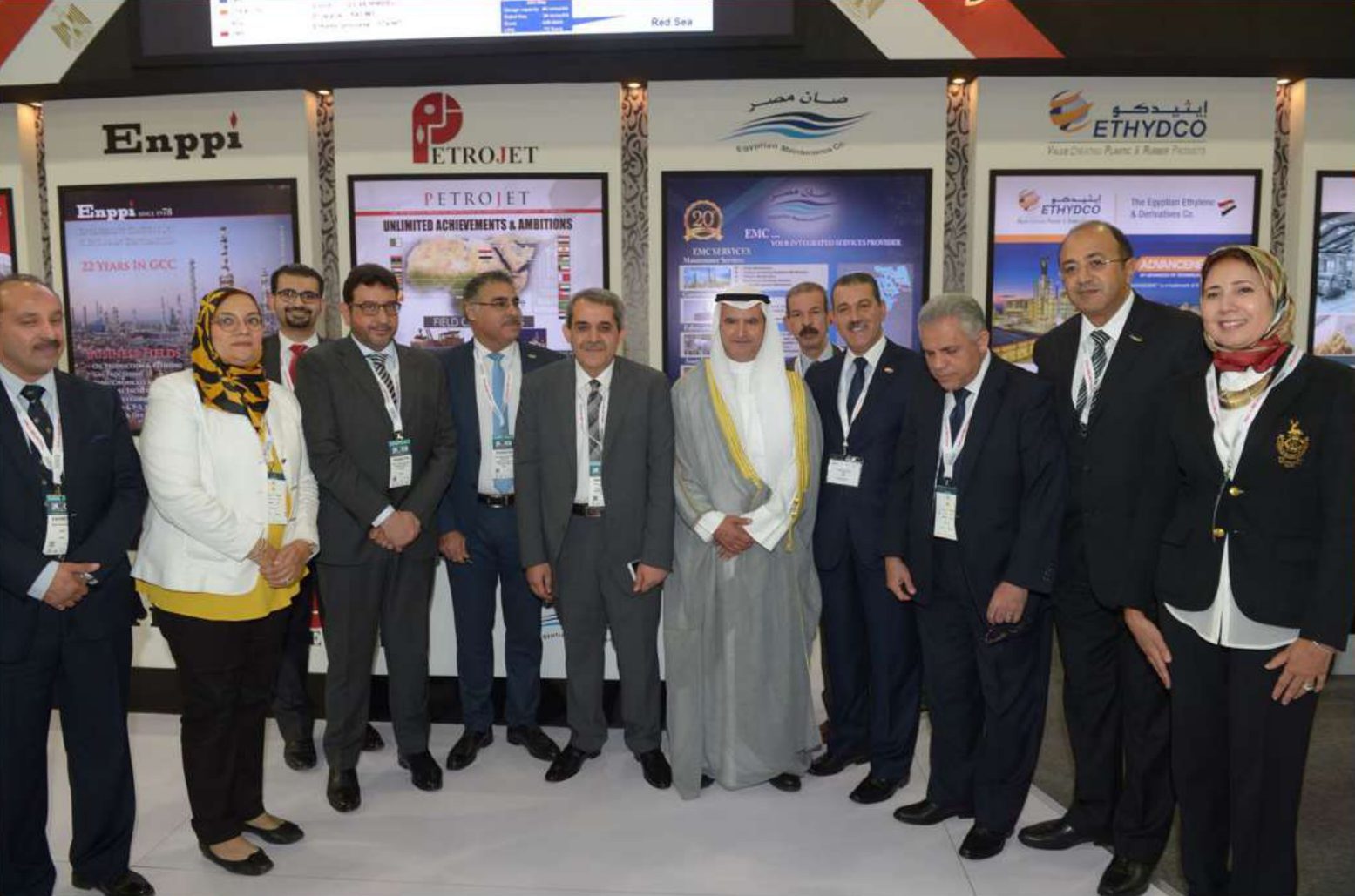 The Egyptian delegation with the Kuwaiti Minister of Oil inside the Egyptian pavilion