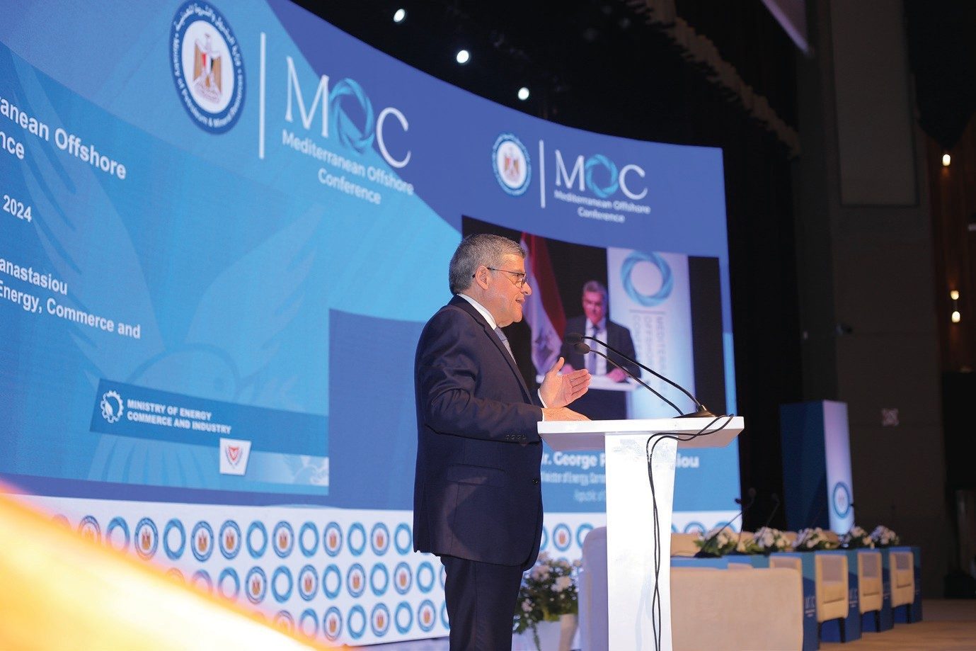 Cyprus's Minister of Energy, Commerce and Industry, George Papanastasiou, addressing the conference