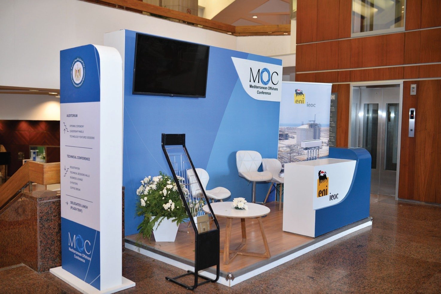 Eni Lubricants and IEOC sponsor stand in the conference foyer